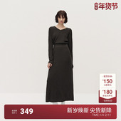 OCHIRLY欧时力羊毛长款 毛织连衣裙V领软糯保暖显瘦2025春新款