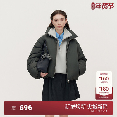 OCHIRLY欧时力 精纺轻薄羽绒外套女廓形立领抽绳保暖秋冬新品