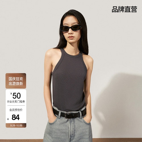 OCHIRLY欧时力 挖肩无袖针织背心女上衣打底修身气质春季新品