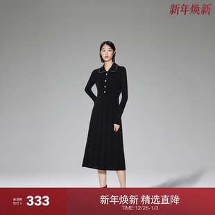 ochirly欧时力Polo领小香风毛织连衣裙春装 收腰 中长款