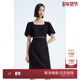镂空法式 ochirly欧时力 醋涤仿麻显瘦连衣裙夏装 小黑裙