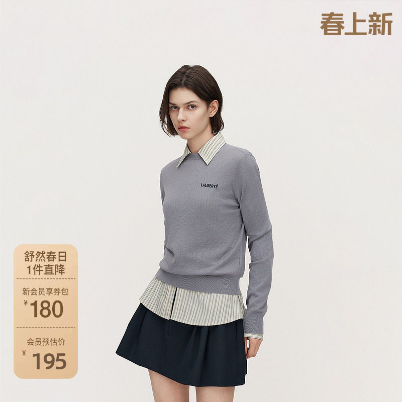 OCHIRLY欧时力 澳大利亚100%美丽诺羊毛字母提花毛衣2024秋冬新品