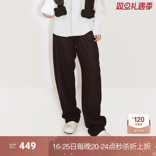 OCHIRLY欧时力 羊毛呢弯刀裤松紧绳裤子宽松慵懒显瘦秋冬新品