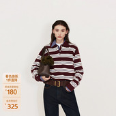 OCHIRLY欧时力 澳大利亚100%美丽诺羊毛毛衣女条纹2024秋冬新品