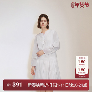 OCHIRLY欧时力 进口100%薄棉蕾丝绣气质感连衣裙度假裙夏新品