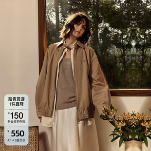 OCHIRLY欧时力 松弛感2024秋季 新品 饰牌宽松风衣外套女落肩时尚