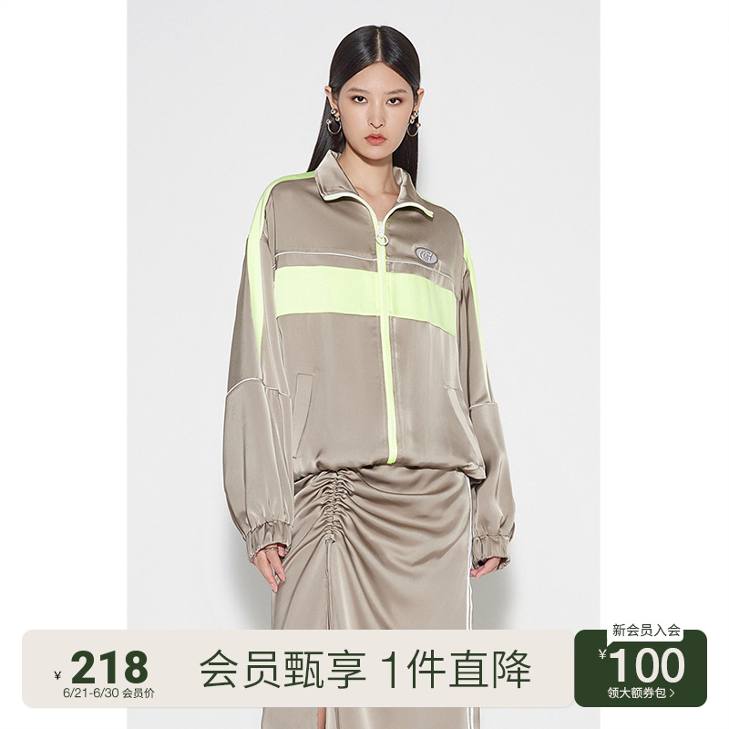 黑标系列 欧时力 仿醋酸双面缎外套女2023新款夏装潮流休闲