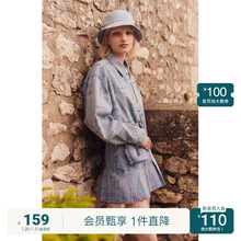 欧时力 印花a字牛仔半身裙早秋短裙褶裙学院风