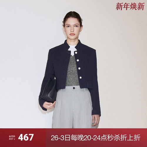 OCHIRLY欧时力 小香风立领短外套女复古高级感法式2024秋季新品