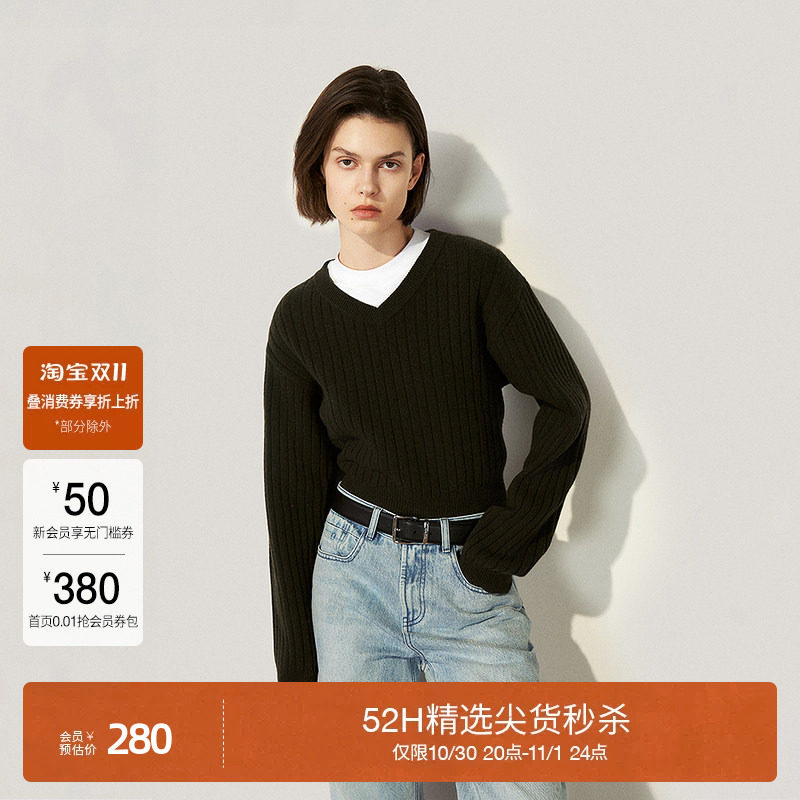 【双11直降】OCHIRLY欧时力 澳大利亚进口100%羊毛毛衣女上衣短款