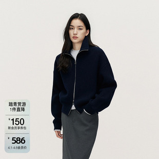 新品 100%羊毛针织外套女上衣落肩保暖休闲2024冬季 OCHIRLY欧时力