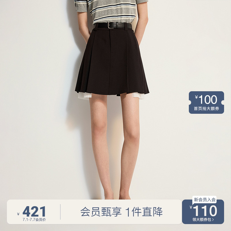 OCHIRLY欧时力 蕾丝花边百褶裤裙a字短裙半身裙度假裙2025夏新品
