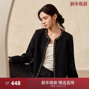 新品 ochirly欧时力 100%羊毛双面呢小香风高奢毛呢外套女2025春季