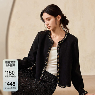 新品 100%羊毛双面呢小香风高奢毛呢外套女2025春季 ochirly欧时力