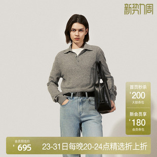 新品 OCHIRLY欧时力 100%羊绒套头毛衣女Polo领针织软糯2025春季