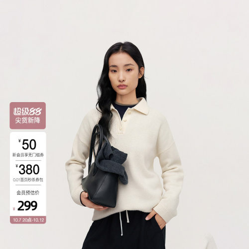 OCHIRLY欧时力 100%羊毛Polo领毛衣女上衣宽松中长秋冬