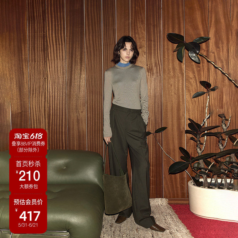 【618直降】OCHIRLY欧时力 羊毛精纺呢西装长裤女直筒阔腿通勤