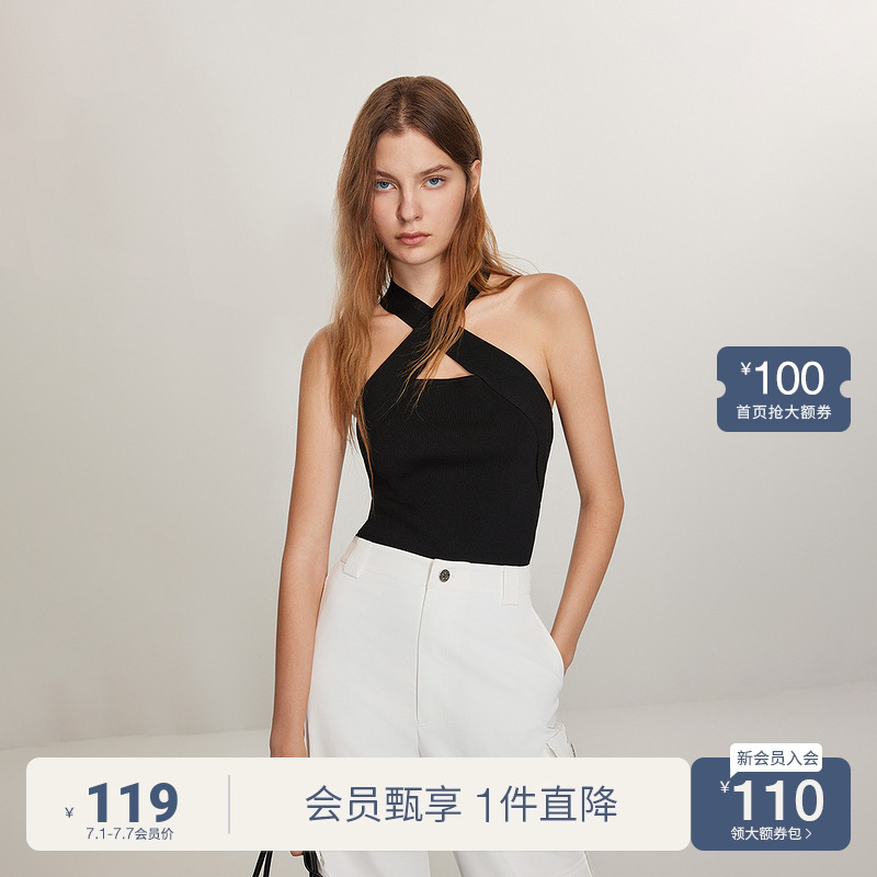氧气衫 醋酸纱针织背心女 ochirly欧时力2024新款春装两面穿透气