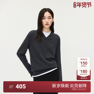 OCHIRLY欧时力 100%羊毛假两件毛衣女V领针织上衣2025秋季新品