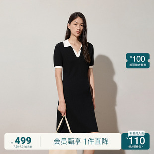 OCHIRLY欧时力 polo领短袖 针织连衣裙A字撞色度假裙2025夏季 新品