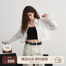 ochirly欧时力 100%纯棉衬衫女短上衣宽松通勤白色2025春季新品