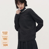 ochirly欧时力可机洗100%羊绒毛衣女上衣保暖飘带2025早春新款