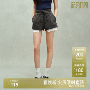 新品 女抽绳运动设计感显瘦2025春季 休闲直筒短裤 ochirly欧时力