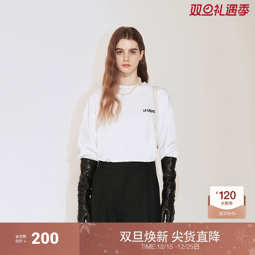 OCHIRLY欧时力 新疆棉长袖T恤女中长宽松上衣松弛感2024秋季新品