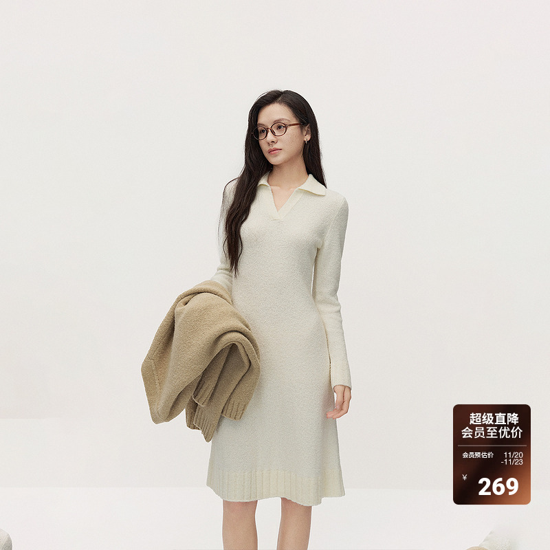 OCHIRLY欧时力POLO领毛织连衣裙收腰软糯气质时尚2025春新款