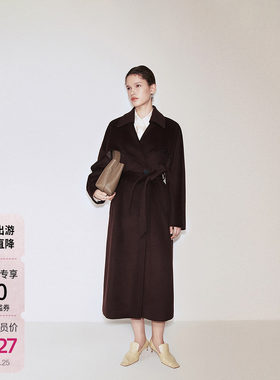 OCHIRLY欧时力 澳大利亚羊毛呢长款外套女大衣配腰带秋季