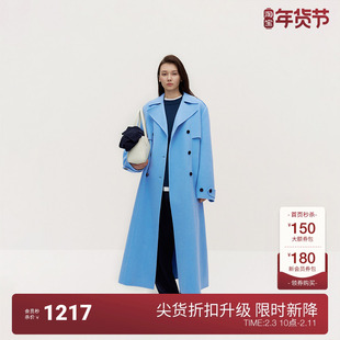 OCHIRLY欧时力 澳大利亚羊毛双面呢风衣外套大衣腰带2024秋冬新品