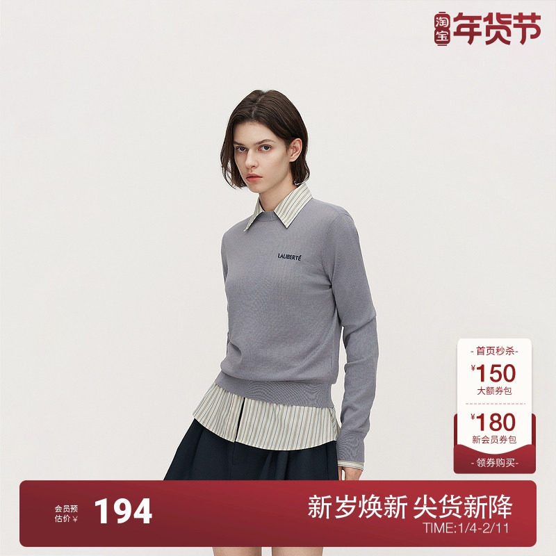 OCHIRLY欧时力 澳大利亚100%美丽诺羊毛字母提花毛衣2024秋冬新品