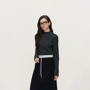 ochirly欧时力 澳大利亚100%美丽诺羊毛半高领毛衣女2024秋冬新品
