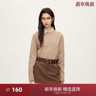 t恤女上衣纯色气质高级休闲秋冬新品 OCHIRLY欧时力 100%棉长袖