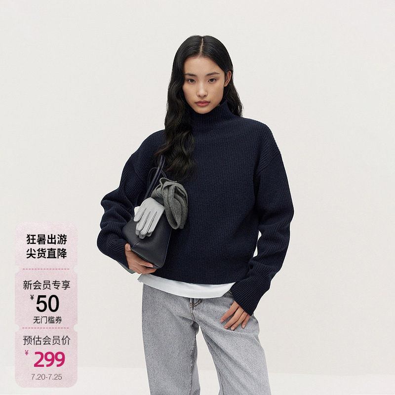 OCHIRLY欧时力 100%羊毛套头毛衣女烟管领保暖气质冬季