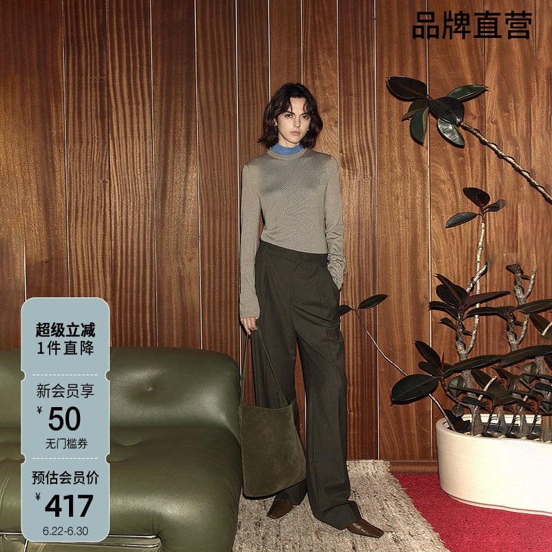 OCHIRLY欧时力 羊毛精纺呢西装长裤女直筒阔腿通勤秋季