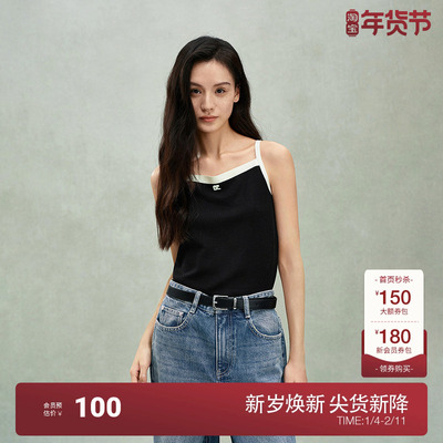 OCHIRLY欧时力 100%羊毛小香风撞色毛织背心吊带短款2025夏季新品