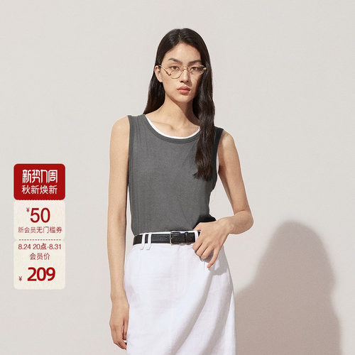 OCHIRLY欧时力 100%长绒棉背心无袖T恤吊带外穿内搭夏