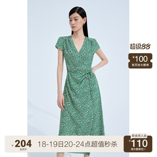度假系列 碎花桔梗法式 連衣裙夏裝 V領系帶顯瘦 歐時力