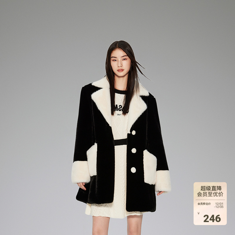 ochirly欧时力仿貂毛中长款大衣