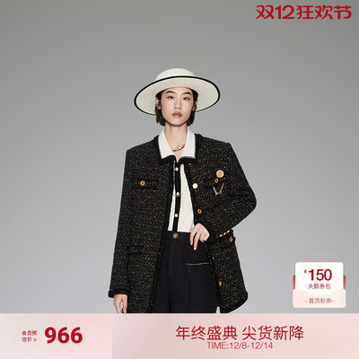 ochirly欧时力金丝中长小香外套