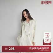 外套女 ochirly欧时力2024新款 夏装 宽松休闲仿麻西装 装 饰带通勤