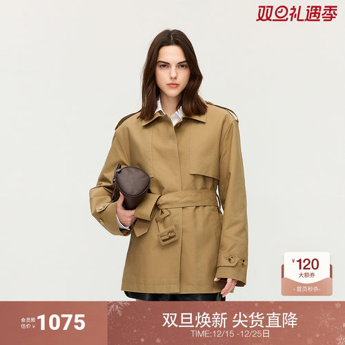 OCHIRLY欧时力 中长款风衣棉衣外套女气质复古配腰带2025秋季新品
