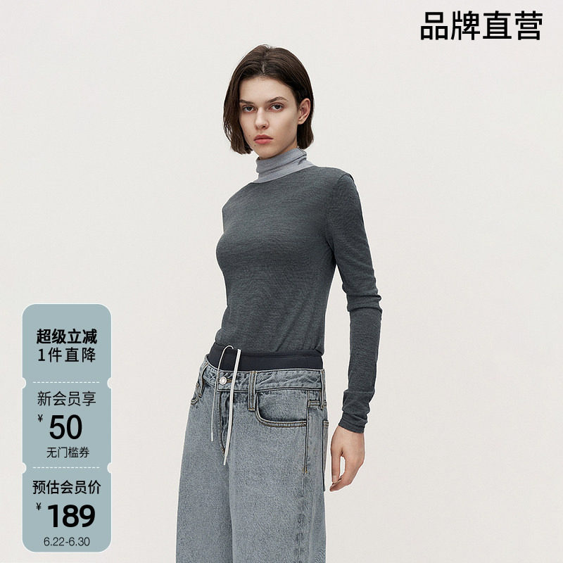 OCHIRLY欧时力 澳大利亚100%美丽诺羊毛毛衣女高领别致冬季新品