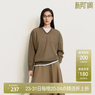 新品 OCHIRLY欧时力 上衣宽松慵懒透气2025夏季 长袖 V领套头针织衫