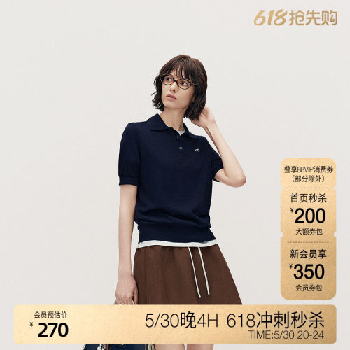 欧时力天丝翻领短袖针织