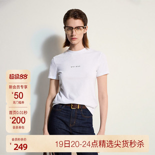【新品】OCHIRLY欧时力 T恤女2026夏棉汉麻字母印花显瘦正肩短袖