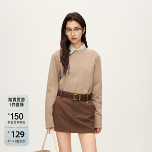 t恤女上衣纯色气质高级休闲秋冬新品 100%棉长袖 OCHIRLY欧时力