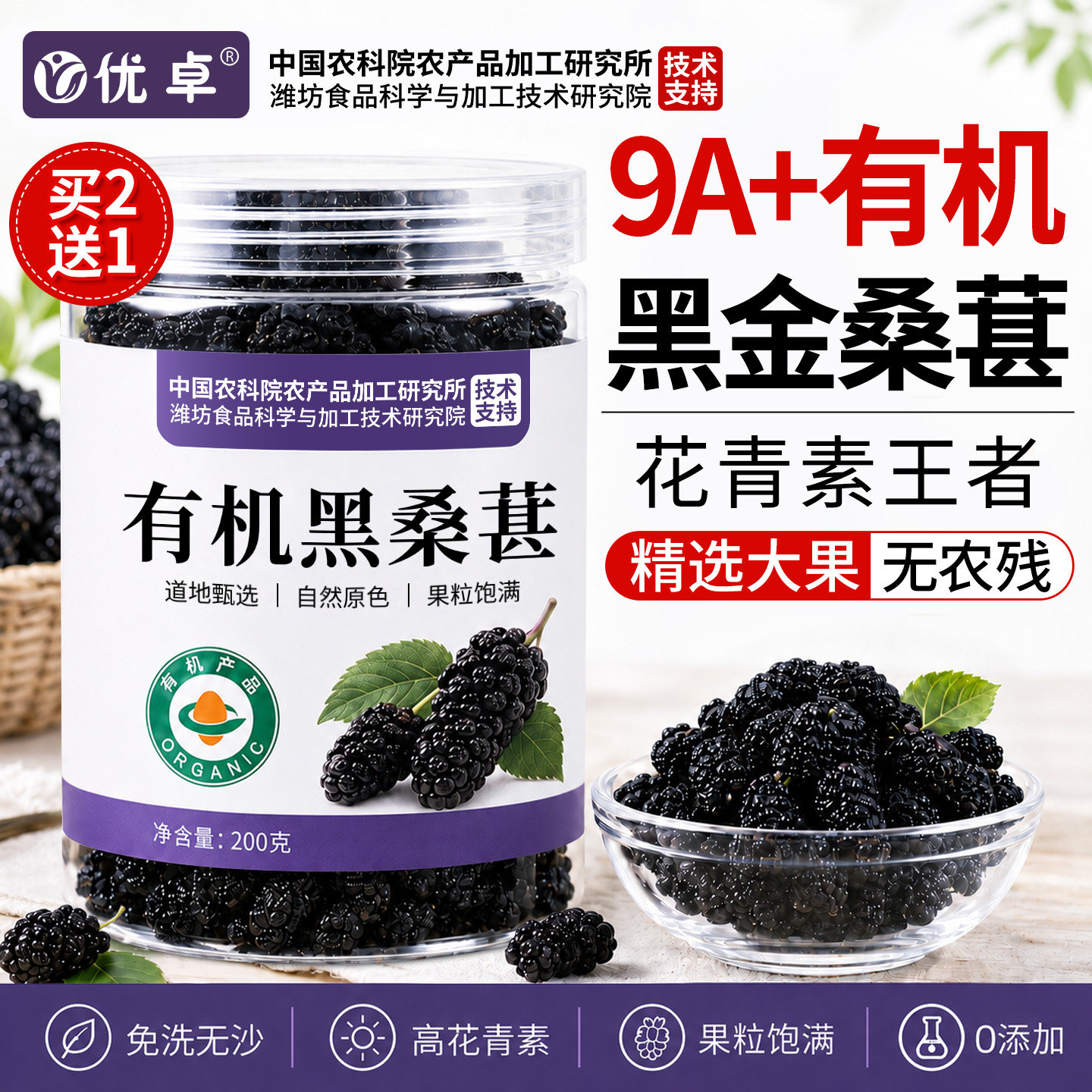 桑葚干黑桑椹特级有机黑桑葚干中药材免洗泡水泡茶专用官方旗舰店 - 实物图