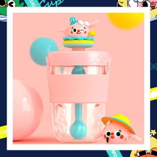 杯 mango吸管水杯女网红可爱小学生儿童防摔背带夏季 明星同款 coco